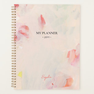 Planejador de Metas de Arte Floral Abstrata Rosa e