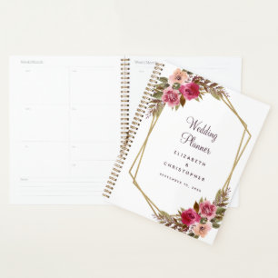 Planejador de Moldura Dourada Elegante com Flores