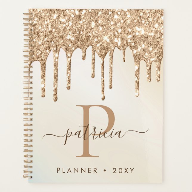 Planejador de Monograma Elegante com Glitter Drips (Frente)