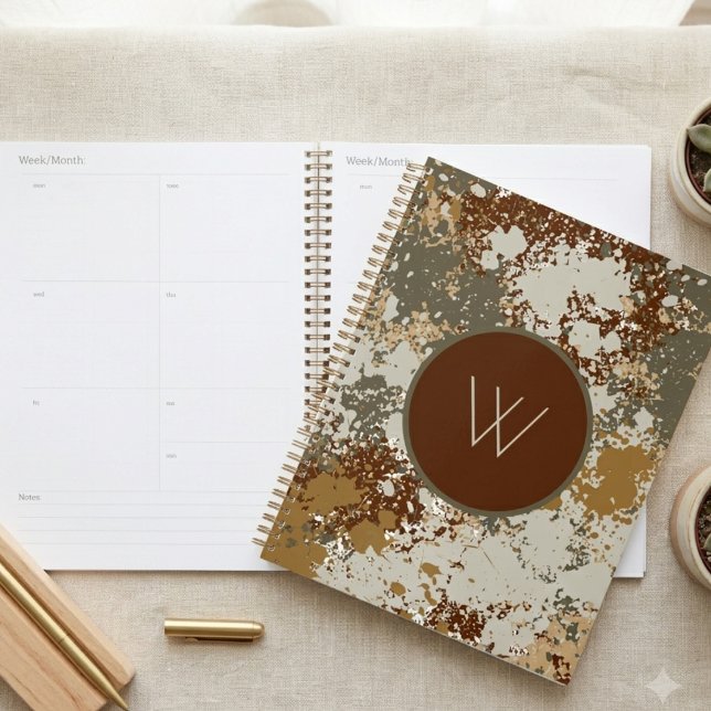 Planejador de Monograma Moderno com Textura Grunge (A stylish earth-toned grunge planner for organized professionals. Master your schedule in style.)
