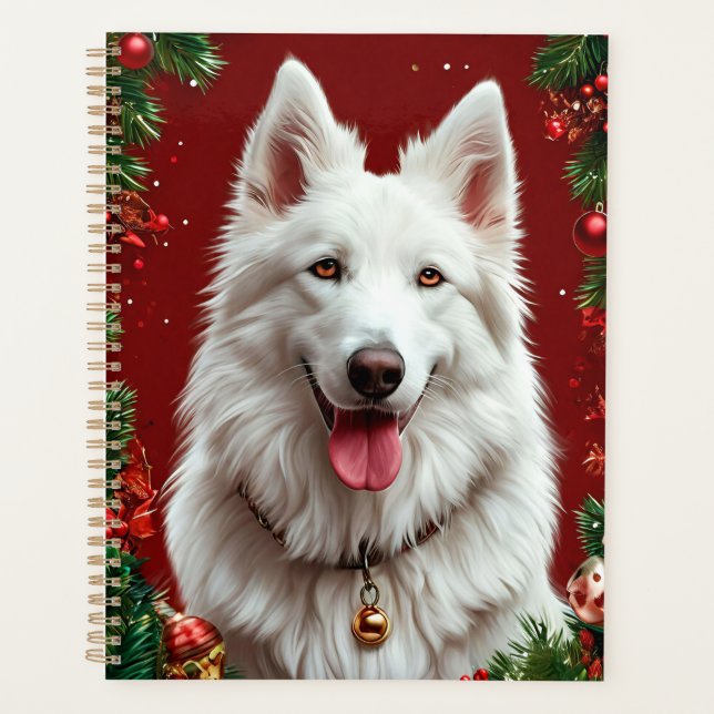 Planejador de Natal do Cão Branco Presente de Feri (Frente)