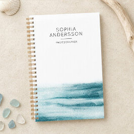 Planejador de Oceano Aquarela Azul Minimalista Mod