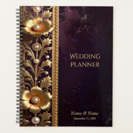 Planejador de Ornamento Floral Dourado com Pérolas