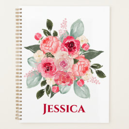 Planejador de padrão floral de rosa em aquarela