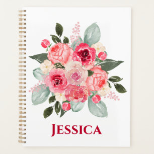 Planejador de padrão floral de rosa em aquarela