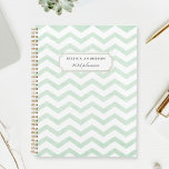 Planejador de Padrão Geométrico Moderno<br><div class="desc">Notebook planejado personalizado com um padrão pastel de mint verde zig zag/chevron com nome personalizado.</div>
