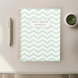 Planejador de Padrão Geométrico Moderno<br><div class="desc">Notebook planejado personalizado com um padrão pastel de mint verde zig zag/chevron com nome personalizado.</div>