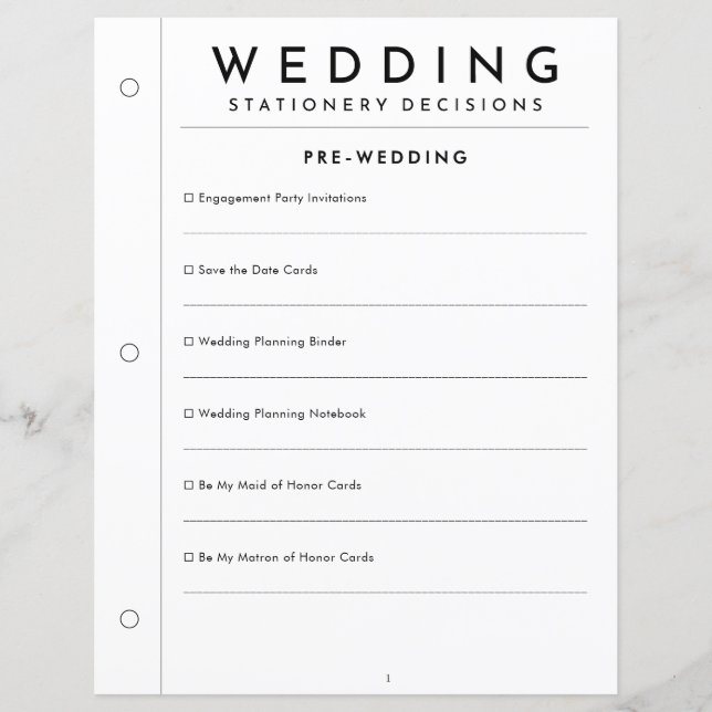 Planejador de Papelaria Pré-Casamento Mínimo Págin (Frente)