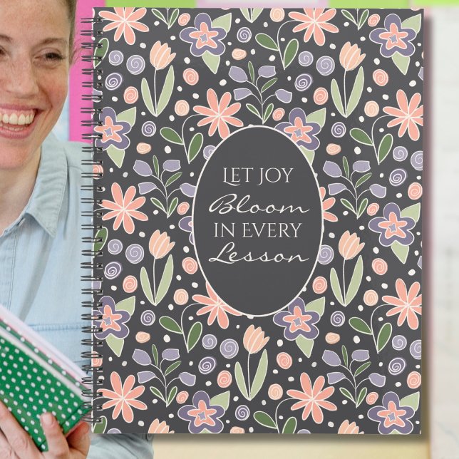 Planejador de Professor Floral - Let Joy Bloom Des (Floral Teacher Planner – Inspirational “Let Joy Bloom in Every Lesson” Design)