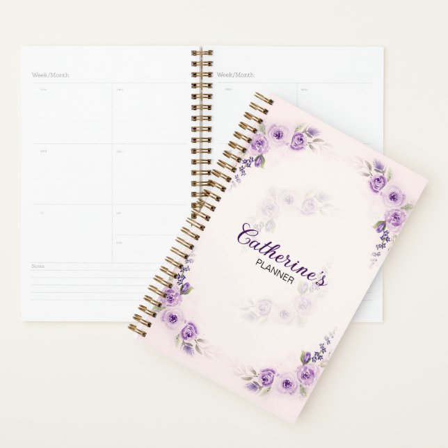 Planejador de Rosa de Lavanda de de Aquarela Elega (Exibição)