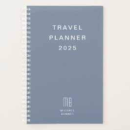 Planejador de Viagem Azul Poento Monograma Moderno