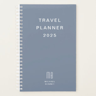 Planejador de Viagem Azul Poento Monograma Moderno