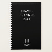 Planejador de Viagem Preto e Branco Monograma Mode