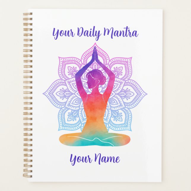 Planejador de Yoga Personalizado com Nome e Mantra (Frente)