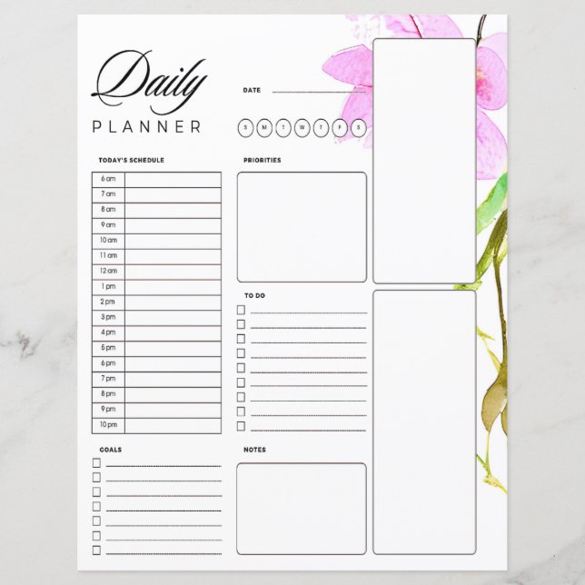 Planejador diário com borda floral rosa (Frente)