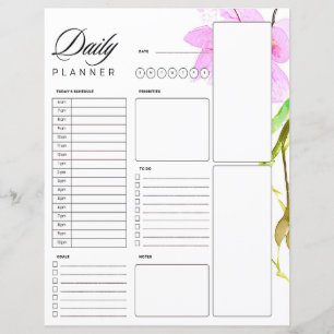 Planejador diário com borda floral rosa