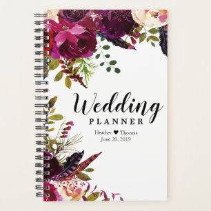 Planejador Diário de Casamento Floral Borgonha par