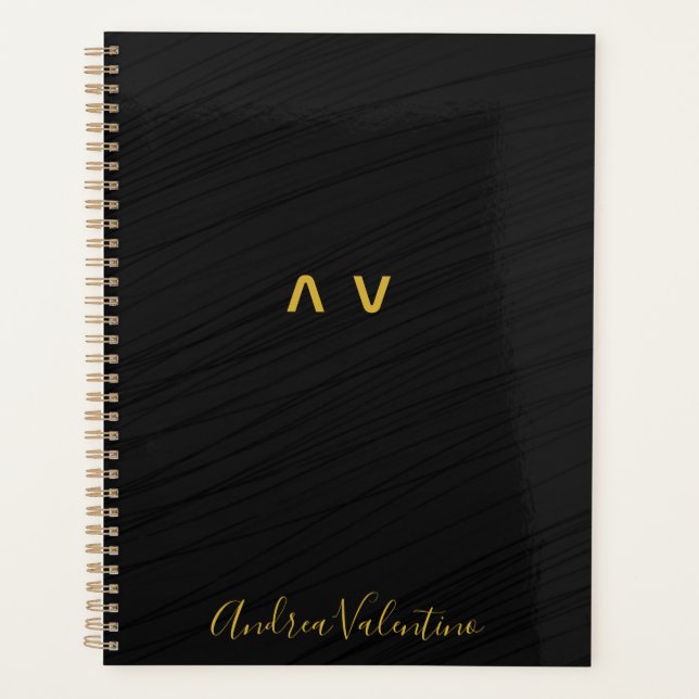 Planejador Diário de Padrão Preto Elegante (Frente)