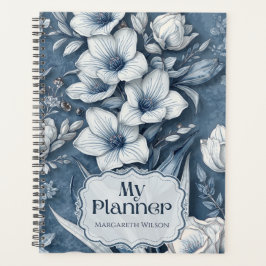 Planejador Diário Floral Azul Agenda Caderno Diári