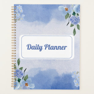 Planejador diário floral azul com aguarela