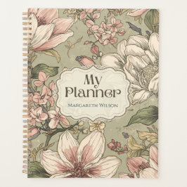 Planejador Diário Floral Verde Rosa Caderno Estuda