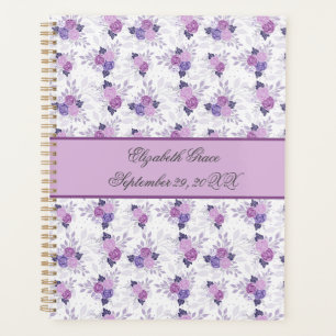 Planejador Diário Nome Monograma Roxo Rosa Floral 
