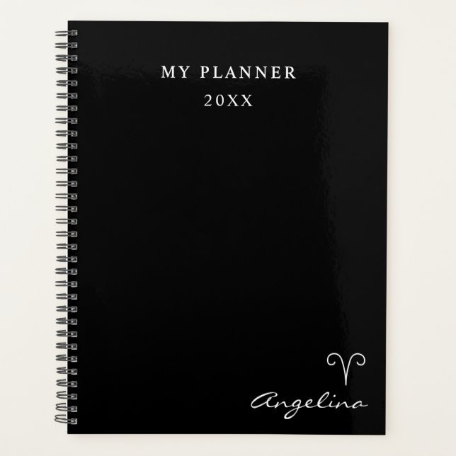 Planejador do Símbolo do Zodíaco de Áries Preto e  (Frente)