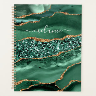 Planejador Dourado Verde Emerald com Nome Personal
