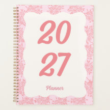 Planejador Espiral Floral Rosa Elegante 2027 capa