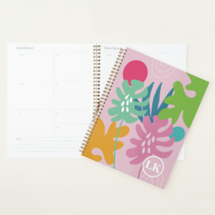 Planejador feminino moderno floral tropical cor-de