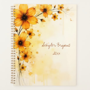 Planejador Floral Amarelo Encadernado em Espiral V