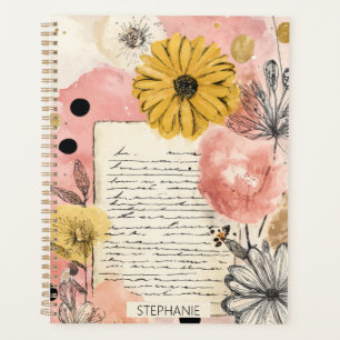 Planejador Floral Aquarela Vintage com Letra e Pon