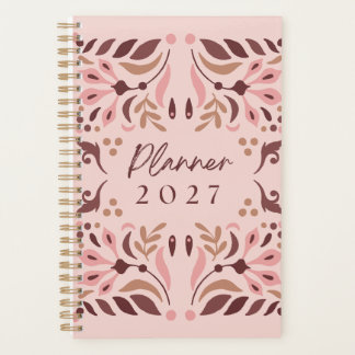 Planejador Floral Boho Folk Art Espiral Rosa 2027