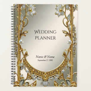 Planejador Floral Branco do Ornamentado Dourado