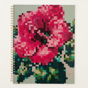 Planejador floral com hibisco pixel rosa
