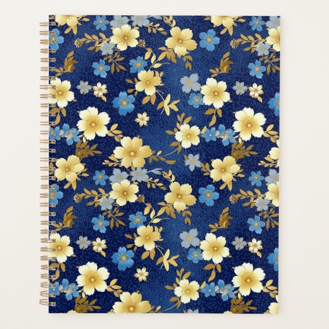 Planejador Floral de Chiyogami Azul e Dourado (Frente)