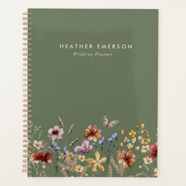 Planejador Floral de Flores Silvestres Boho Verde (Frente)