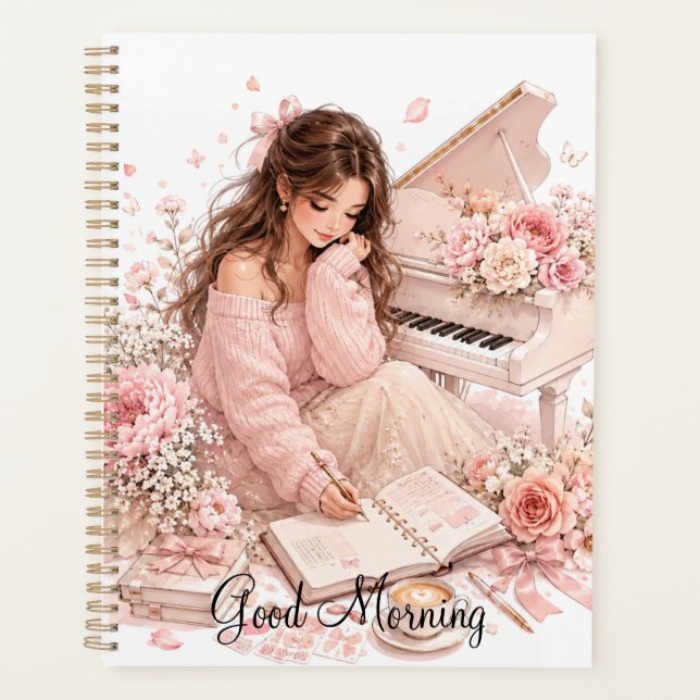 Planejador Floral de Piano Rosa Suave (Frente)