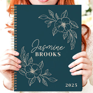 Planejador Floral Minimalista Verde Azul 2025 Nome