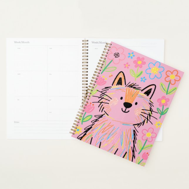 Planejador Gato Rabisco Rosa (Exibição)