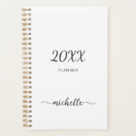 Planejador Minimalista Simples Nome Monograma Bran<br><div class="desc">Planejador Feminino Minimalista Simples Limpo Branco Monograma Nome Assinatura Roteiro Personalizado 2023 ou qualquer ano. Este design apresenta seu primeiro nome em um estilo de letra manuscrita bonita com fonte de cauda floreada, tipografia de assinatura (ou caligrafia) em preto sobre fundo branco. Estes são fáceis de personalizar. Ótimo presente feminino...</div>