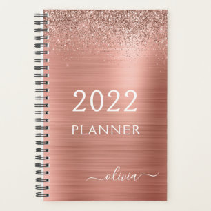 Planejador Monograma Brilho Rosa Dourado Rosa 2022