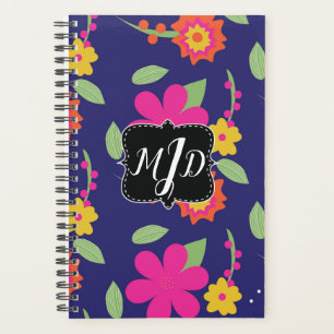 Planejador Neon Floral Monograma Retro Ousado
