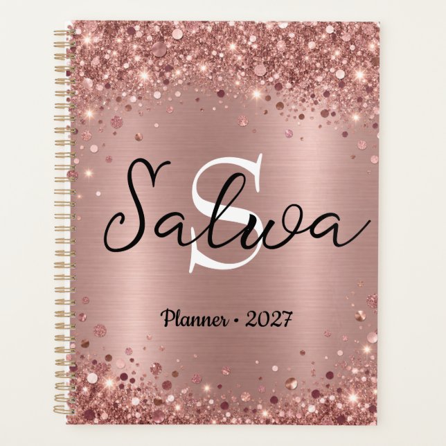 Planejador Personalizado com Brilho em Rose Gold 2 (Frente)