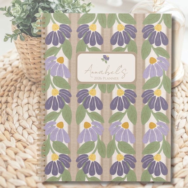 Planejador Personalizado com Listras Florais (Floral Striped Personalized Planner by Blissful Learning)