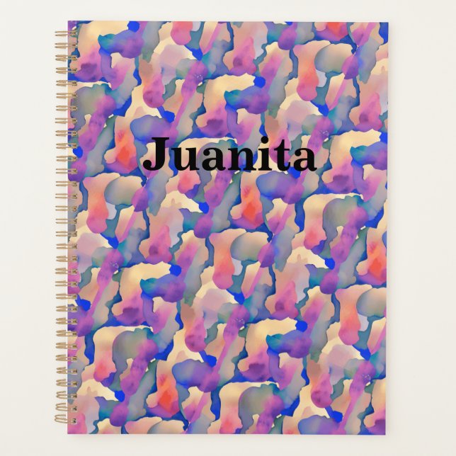 Planejador Personalizado com Padrão de Aquarela (Frente)