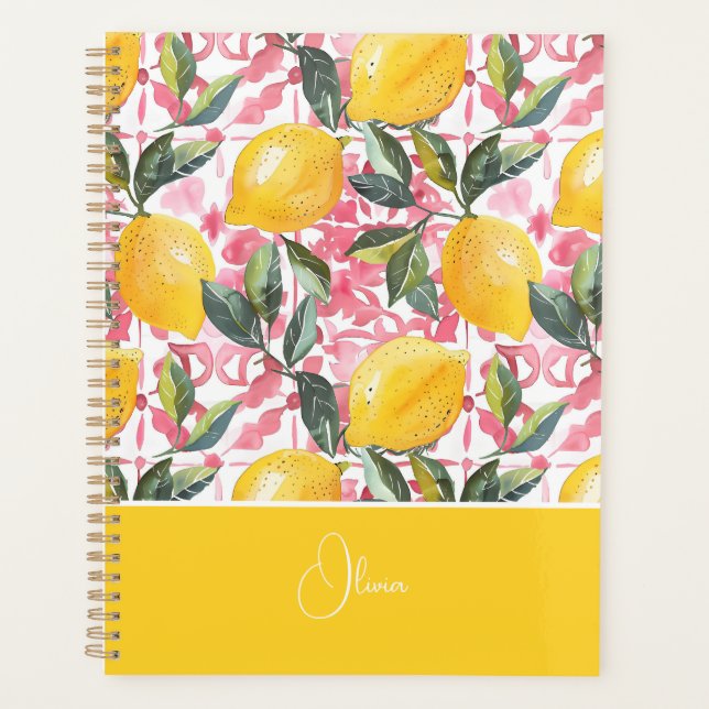 Planejador Personalizado com Padrão de Limão Medit (Frente)