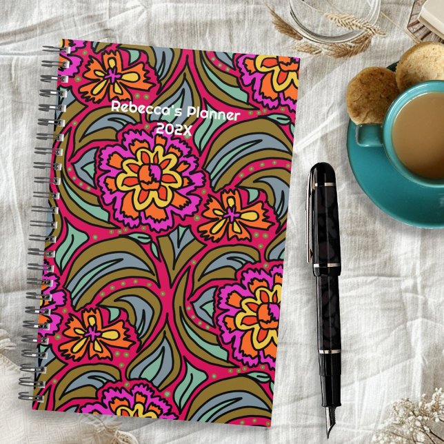 Planejador Personalizado com Padrão Floral Moderno (Criador carregado)