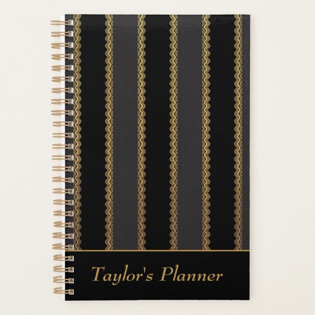 Planejador Personalizado de Faixa Preta e Dourada (Frente)