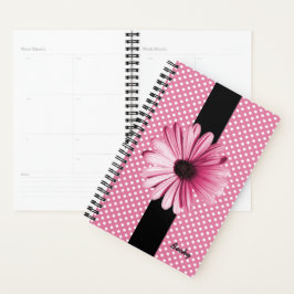 Planejador Personalizado de Flor Rosa e Bolinhas